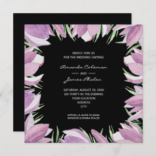 Convites Casamento Preto Floral de Watercolor