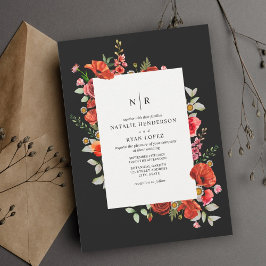 Convites Casamento Preto Floral Escuro Vermelho