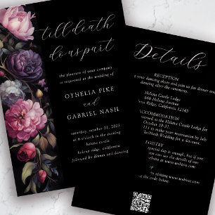 Convites Casamento Preto Floral Gótico Tudo em Um Código QR