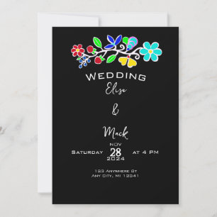 Convites Casamento Preto Floral Nativo Americano Anishinaab