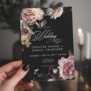 Convites Casamento Preto Floral Opulente de Pastel Moody Da