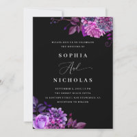 Casamento Preto Floral Roxo | Código de Foto e QR