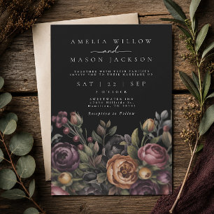 Convites Casamento Preto Floral Sombrio e Temperamental