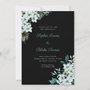 Convites Casamento Preto Flores Verde Rústico Boho