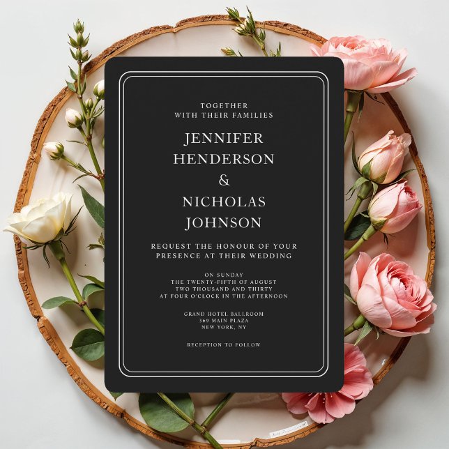 Convites Casamento Preto Formal Elegante (Elegant Formal Black Wedding Invitation)