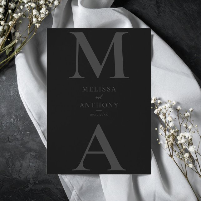 Convites Casamento Preto Fosco Minimalista Moderno (Criador carregado)