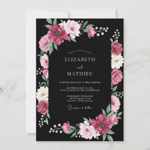 Convites Casamento Preto Magenta Ranunculus Eucalipto