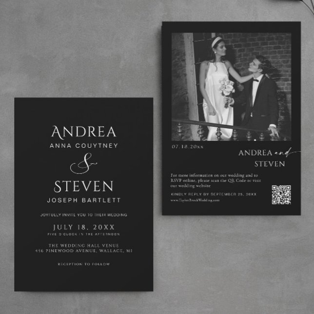 Convites Casamento Preto Minimalista (Criador carregado)