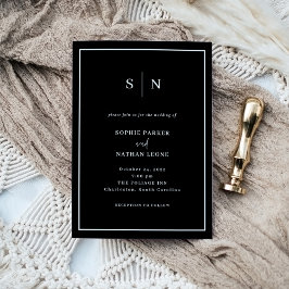 Convites Casamento Preto Minimalista e Chic | Borda Branca