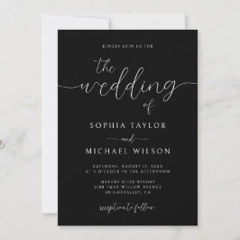 Convites Casamento Preto Minimalista Moderno Caligrafia