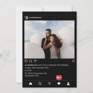 Convites Casamento Preto Minimalista Moderno no Instagram