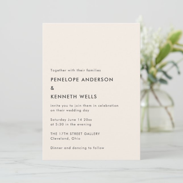 Convites Casamento Preto Minimalista Simples Marfim Moderno (Em pé/Frente)