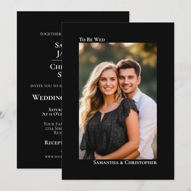 Convites Casamento Preto Minimalista Vertical Moderno (Frente/Verso)