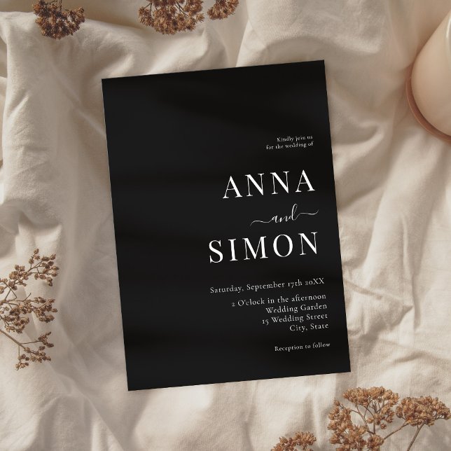 Convites Casamento Preto Mínimo Elegante All-in-One ( Elegant Minimalist Black All-in-One Wedding)