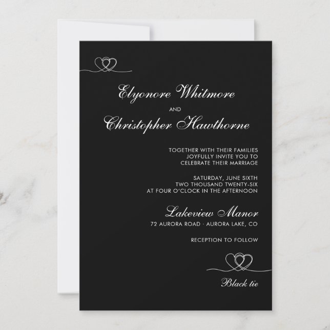 Convites Casamento Preto Moderno Chic Mix e Match (Frente)