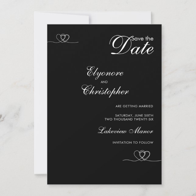 Convites Casamento Preto Moderno Chic Salve A Data (Frente)