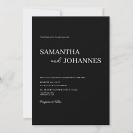 Convites Casamento Preto Moderno Minimalista Elegante com F