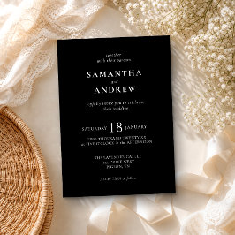 Convites Casamento Preto Moderno Minimalista Tudo na Mesma