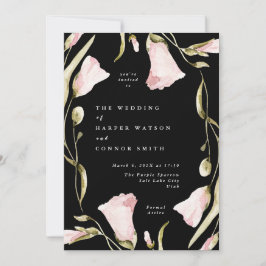 Convites Casamento Preto Pampas Boho Wildflower Premium