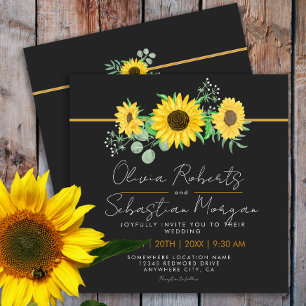 Convites Casamento Preto Quadrado Amarelo-Amarelo
