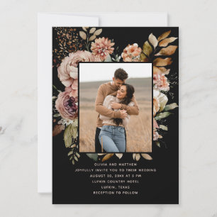 Convites Casamento Preto Romântico e Temperamental Foto F