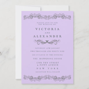 Convites Casamento Preto Roxo Pálido Florescer a Qualquer M