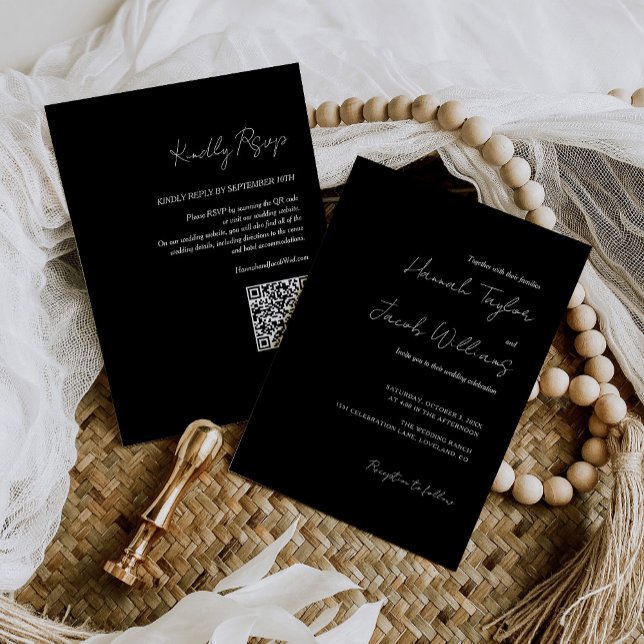 Convites Casamento Preto RSVP de Código QR (Criador carregado)