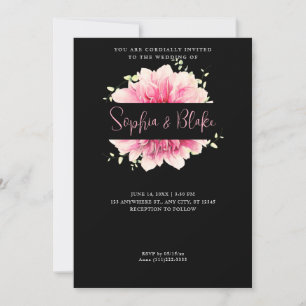 Convites Casamento Preto Simples Cor-de-Rosa Simples Modern