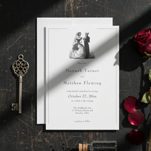 Convites Casamento Preto Toile Gótico Vintage Elegante