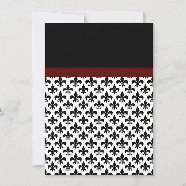 Convites Casamento Preto Vermelho Fleur De Lis (Frente)