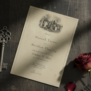 Convites Casamento Preto Vintage Gótico Toile Bege