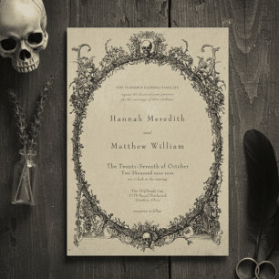 Convites Casamento Preto Vintage Gótico Toile Bege