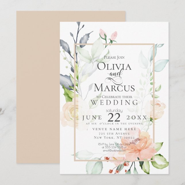 Convites CASAMENTO | Primavera Blush Peach Blossomo Rosa (Frente/Verso)