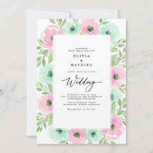 Convites Casamento Primavera com Aguarela Arejada Rosa-Ment