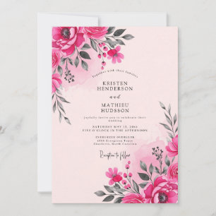 Convites Casamento Primavera com Aquarela Rosa Quente