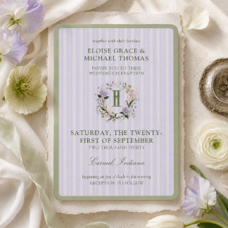 Convites Casamento Primavera com Crista Floral de Faixa Lav