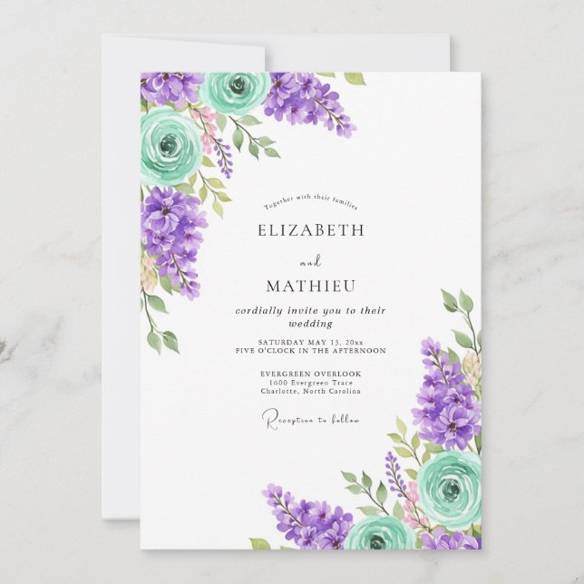 Convites Casamento Primavera Exuberante Lavanda (Frente)