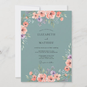 Convites Casamento Primavera Floral Pêssego