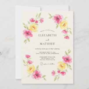 Convites Casamento Primavera Floral Rosa Amarelo