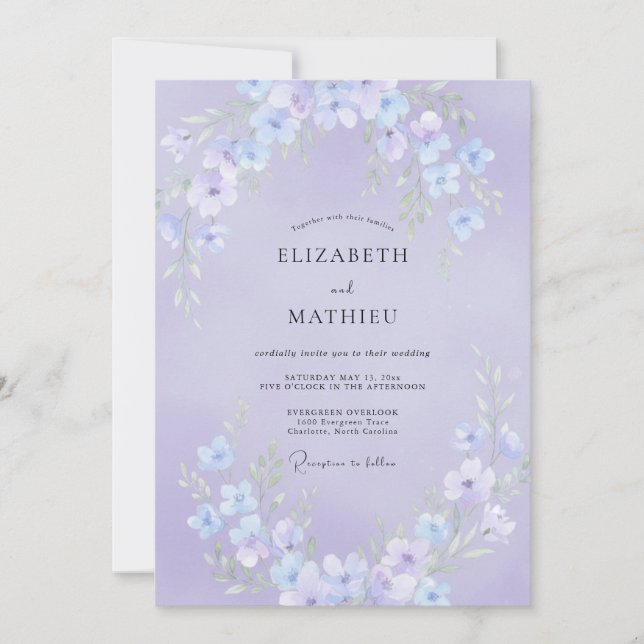 Convites Casamento Primavera Lírico Lavanda (Frente)