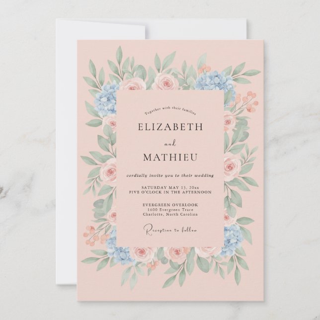 Convites Casamento Primavera Rosa Pálido Luxuriante (Frente)