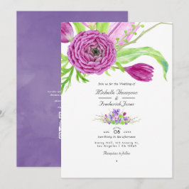 Convites Casamento Primavera RSVP Código QR Floral Aquarela