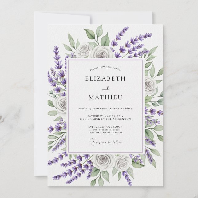 Convites Casamento Primavera Verdejante Lavanda (Frente)
