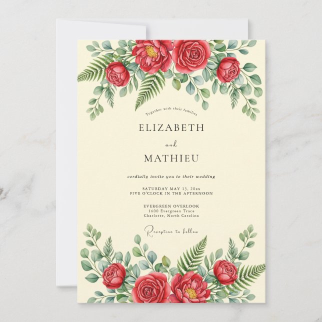 Convites Casamento Primavera Verdejante Vermelha (Frente)