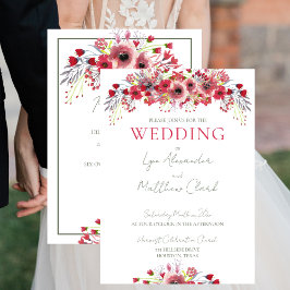 Convites Casamento primavera Watercolor Flores Vermelhos Pó