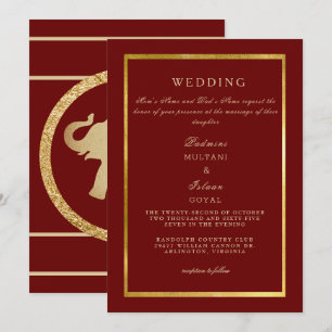 Convites Casamento Profundo Vermelho Dourado Real