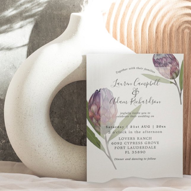 Convites Casamento Protea Botânico Moderno Roxo (Criador carregado)
