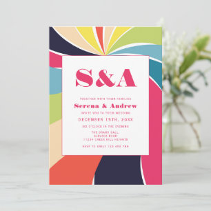 Convites Casamento Psicodélico Colorido com Groovy Swirl
