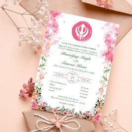Convites Casamento Punjabi Sikh Anand Karaj Floral