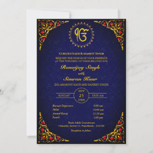 Convites Casamento Punjabi Sikh Anand Karaj Ouro